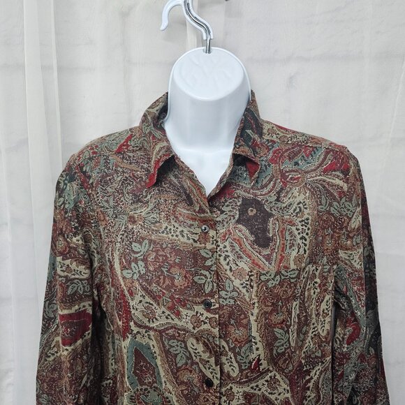 Denim & Supply Green Red Button Down Blouse Boho Western Floral S - Picture 2 of 11